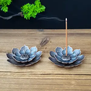 Lotus Socket - Double-layer lotus design, sturdy zinc alloy, simple black finish, suitable for home, yoga, meditation, spa or spiritual decoration - Compatible with incense/cone incense - Ideal gift for practitioners, spa essentials, Aroma