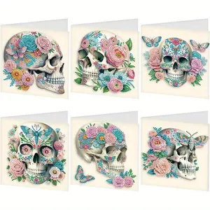 6 PCS Greeting Cards Flora Skull Art Birthday Cards with Envelopes Kits for Adults Thanksgiving Birthday Anniversary Valentine Festival Halloween Gift