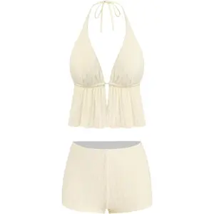 Women's Bikini with Shorts Triangle Halter Bikini Sets Two Piece Swimsuit Bathing Suit with Boy Shorts