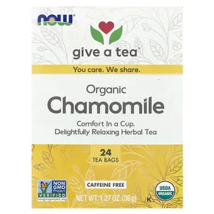 NOW Foods Organic Chamomile Tea, Caffeine Free, 24 Tea Bags, 1.27 oz (36 g)