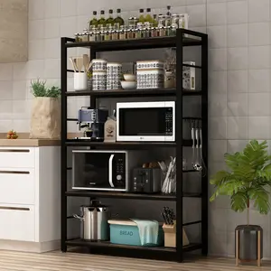 NAIYUFA 5-Tiers Bakers Rack with Large storage space,Adjustable metal storage shelves for Kitchen,living room,brown pantry storage Organiser