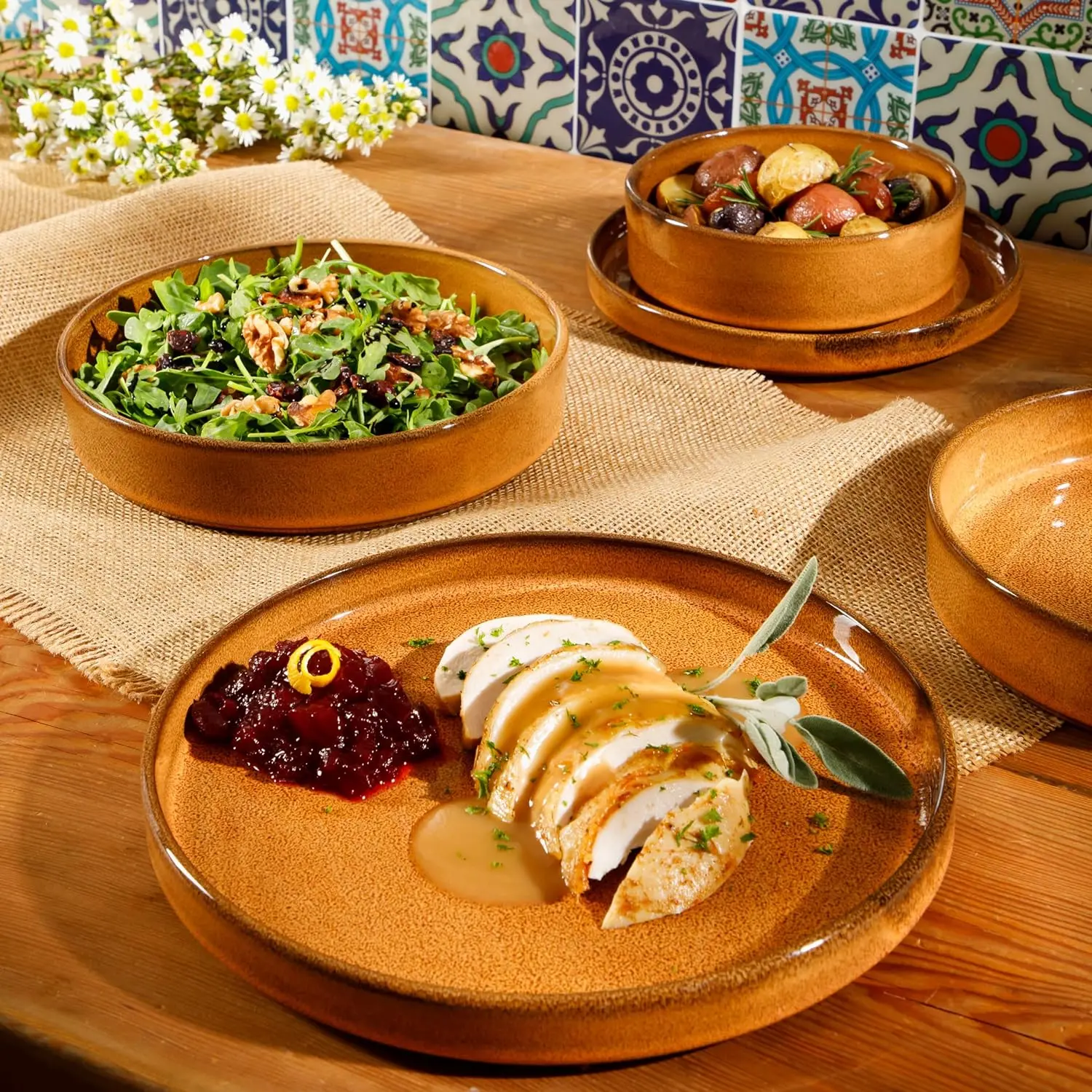 Santorini Mist - 16-Piece Dinnerware Set for 4 - Reactive Glaze Terracotta