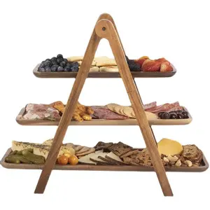 3 Tiered Serving Tray, Wooden Charcuterie Boards, Wood Serving Platters, Perfect for Parties & Gatherings, Durable Design
