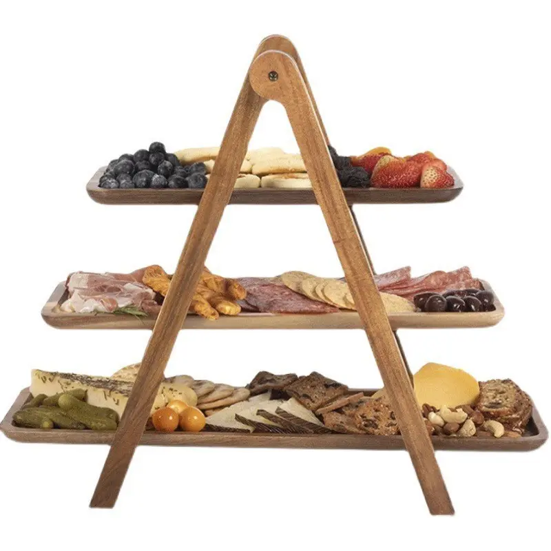 3 Tiered Serving Tray, Wooden Charcuterie Boards, Wood Serving Platters, Food Platter, Desserts Tray, Perfect for Parties & Gatherings, Durable Design, Party Supplies, Racks