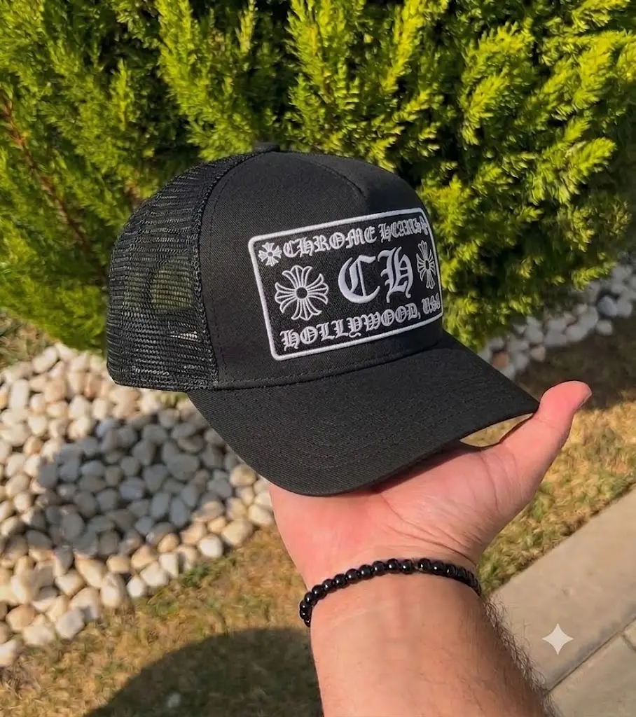 Chrome Hearts Black Trucker Hat Gothic Embroidered Cross Patch Mesh Baseball Cap Flat Brim Streetwear Hat for Men Women