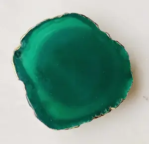 Natural Stone Phone Grip - Green Agate Golden Edge