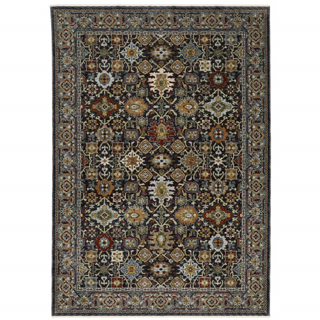 HomeRoots 5x8 ft. Durable Area Rugs, Oriental Power-Loom Rug with Blue, Red, Beige, Orange, Green & Rust Tones, Stain-Resistant Fringed Rectangle Home Decor for Living Room, Decorative Rug Mat, Home Decor Rug