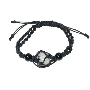 Handcrafted Adjustable Snow Flake Obsidian Macrame Bracelet with Unique Beaded Design for Everyday Wear