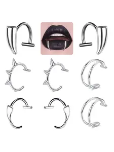 Fake Lip Ring Vampire Teeth Ring Adjustable Fit Clip on Lip Piercing Non-Piercing Lip Cuff Ear Cuff Earrings Faux Snake Bite Nose Piercing Jewelry For Women Men Halloween Vampire Theme Stainless Steel