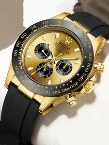 Luxury Daytona Series Three-Eye Six-Hand Business Men's Watch, Round Dial, Multifunctional Display, Silicone Strap, Casual Fashion, Quartz Watch