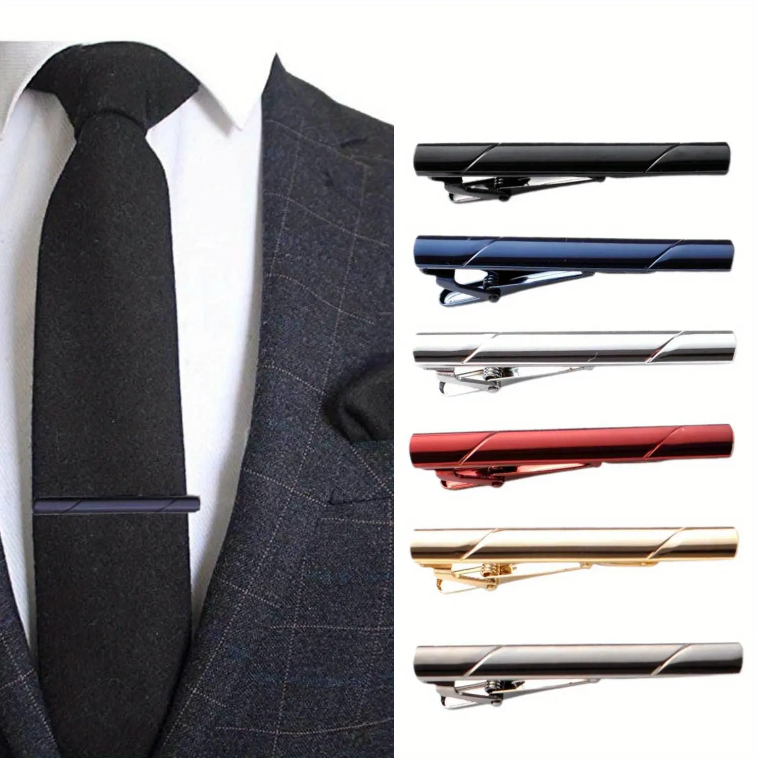 7Pcs Tie Clips for men Tie Bar Clip Set for Regular Ties Necktie Wedding Business Tie Pin Clips for Valentines Day, Fathers Day, Birthday, Anniversary, Graduation, Christmas, Wedding or A Particular Business Party, etc