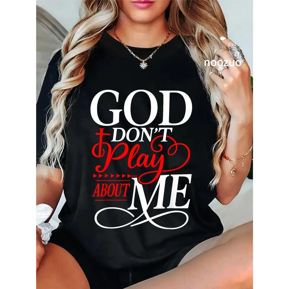Noozio 100% Cotton God Dont Play About Me Inspirational Faith T-Shirt Christ Christian Tops Whimsical Playful Design for Men Women Youth plus  size  top Casual Crewneck,back to school,back to school shopping