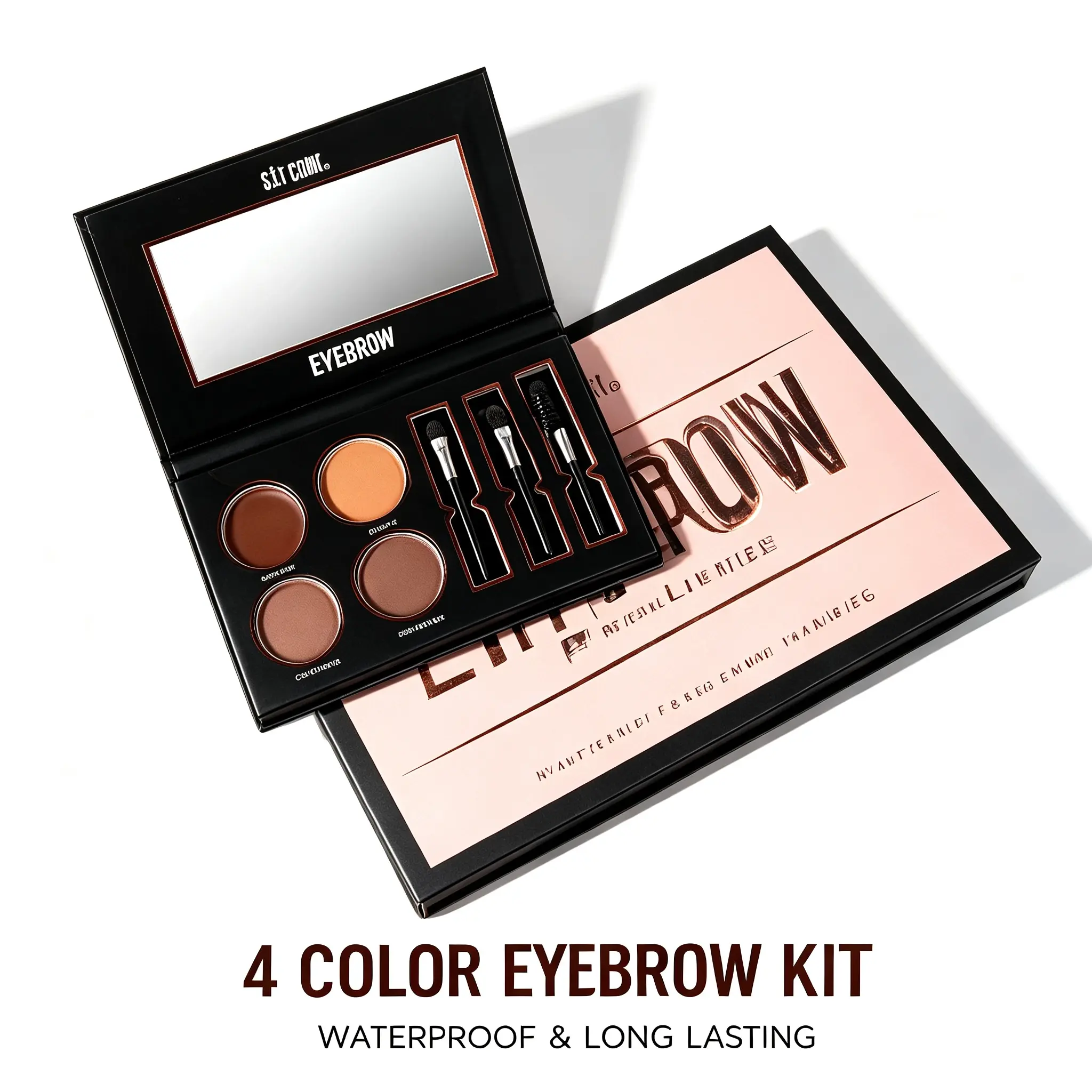 Eyebrow Makeup Set, 4-Color Brow Powder & Brow Cream Palette with Dual-Ended Brush, Waterproof, Long-Lasting Brow Kit for Defined Salon Brows