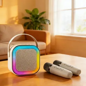 Portable Bluetooth Karaoke Machine with 2 Dual Wireless Microphones LED Nightlight Subwoofer IPX4 Waterproof Natural Sound Compact Design for Halloween Birthday Gifts RAMADAN Decoration USB Speaker comfortable work sport