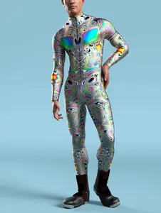 Men's Digital Printed One-piece Bodysuit Fitness Suit Halloween Party Cosplay Costume Clothes Casual Menswear Bestie Gamis hazmat  suit  costume Long Sleeve witchy clothes