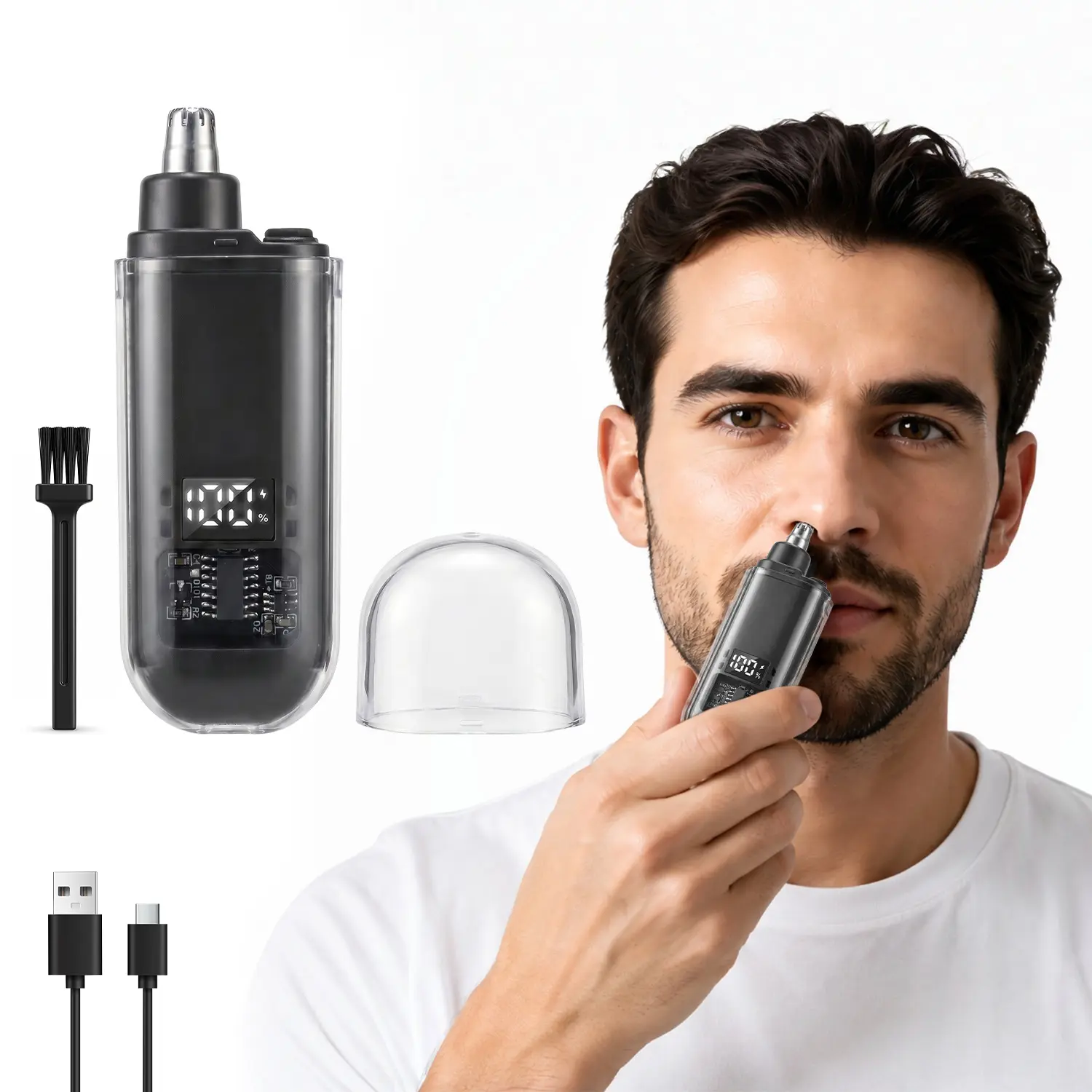 Nose Hair Trimmer for Men Women Rechargeable Painless Eyebrow Facial Hair Shaver LED Display Waterproof Dual Edge Blades Clipper Compact Portable IPX7 Safe Distance Trimming summerwins
