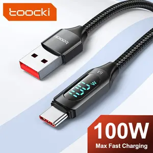 Toocki 1PCS/2PCS 66W USB A to C Cable Fast Charging Cable 66W/6A 6.6FT Braided LED Display USB C Cable for Samsung Galaxy S24 S23 S22 Z Flip5 Fold5 Fast Charger