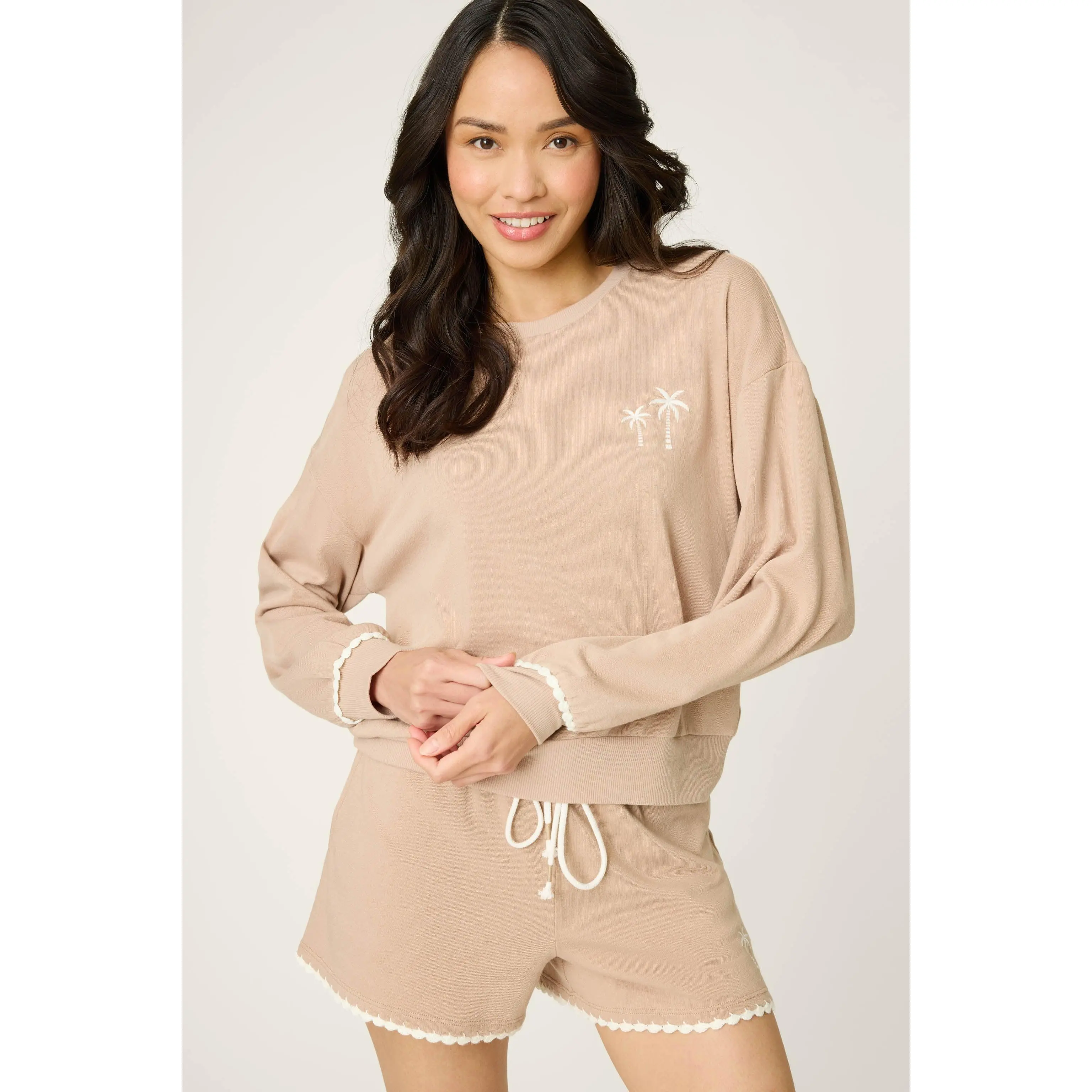 Palms Away Warm Taupe Long Sleeve Top