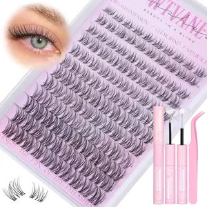 Easter Gifts Wispy Lash Clusters Kit Venus Invisible Band Eyelash Clusters 8-16mm Lash Easter Gifts Extension Kit Natural Lashes Clusters Eyelash Extension Kit with Thin Band Lash Cluster Clear Lash Glue and Tweezers