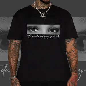 Custom Eye Photo T-Shirt, Personalized Romantic Quote Graphic Tee, Girlfriend Eyes Picture Shirt, Sentimental Couple Gift, Oversized Boyfriend Fit Apparel, Edgy Custom Clothing