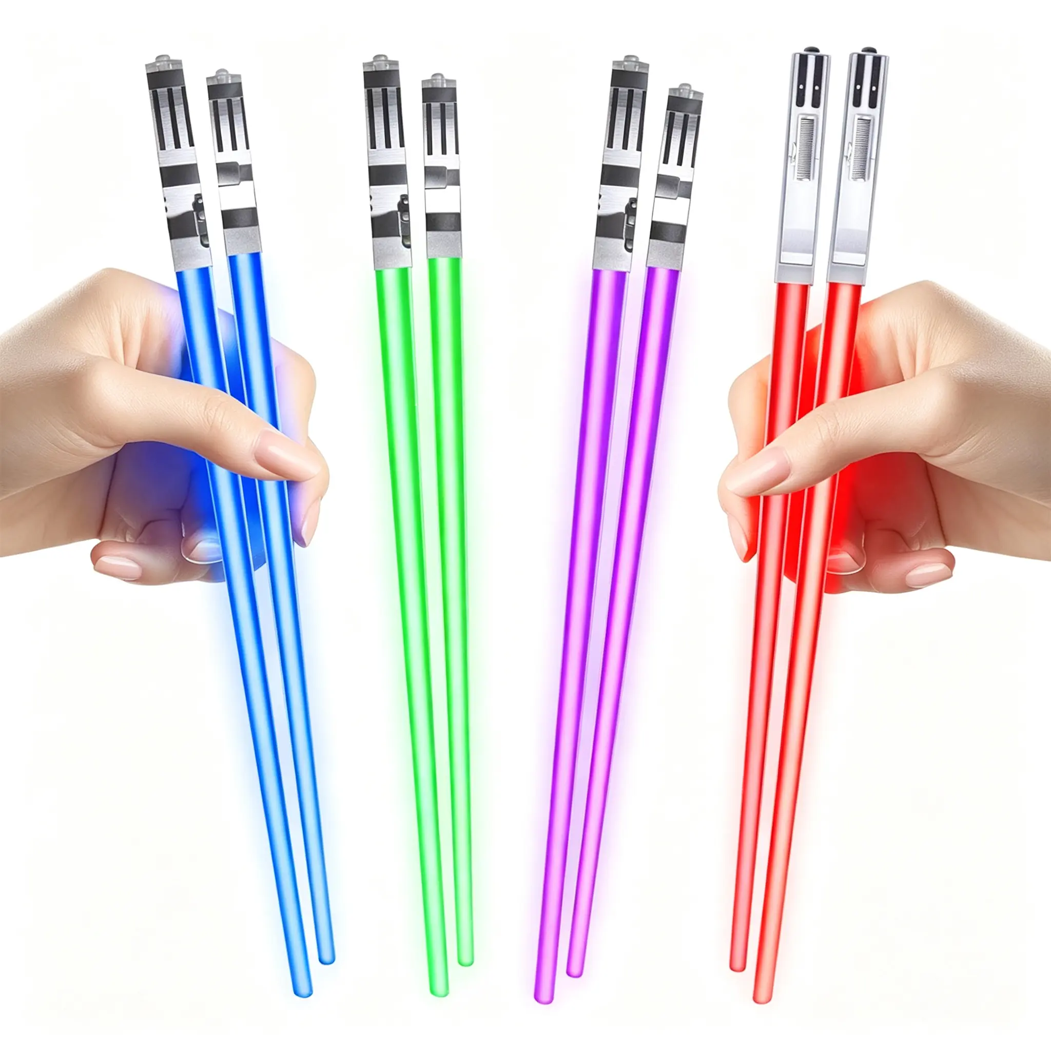 LED Light-Up Saber-Style Glowing Chopsticks, Reusable Non-Slip Frosted Kitchen Cutlery with Replaceable Battery, Novelty Gift for Sushi Lovers Cutlery Tableware