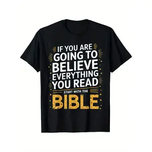 Men's 100% Cotton T-Shirt| Casual Round Neck| Breathable & Comfortable| Inspirational 'Start with the Bible' Print| Multi-Size S-XXXL| Machine Washable| Ideal for Daily Wear, Travel & Fitness