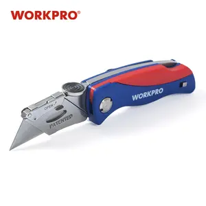 #JumpstartSale WORKPRO Folding Utility Knife, Quick-Change Box Cutter, Blade Storage in Handle with 5 Extra Blades Included