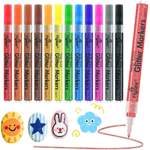Acrylic Glitter Markers, Sparkle Glitter Paint Pens, 0.7mm Fine Point Tip Metallic Glitter Pens, Adults DIY Crafts Making, Greeting Birthday Cards Present, Drawing, Scrapbooking Supplie, Art Markers