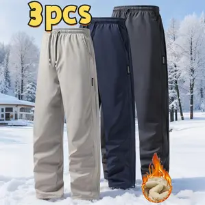 3pcs Men's Autumn/Winter Warm Running Pants Suitable for Outdoor Sports and Casual Wear plain fleece