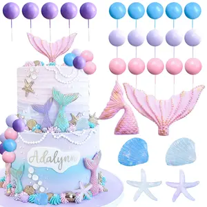 LaVenty cake shed cake topper gender reveal Purple Pink Little Mermaid Cake Topper Under the Sea Cake Decoration Seashell Cake Topper Cute Colorful Ornaments for Mermaid Animals Birthday Celebration
