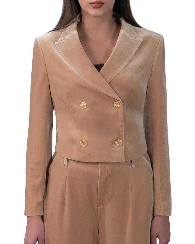 Womens Cropped Business Casual Blazers Open Front Long Sleeve Work Office Suit Jackets Blazer (US, Alpha, X-Small, Regular, Regular, Beige)
