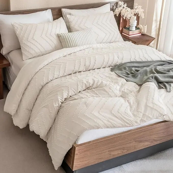 Andency Comforter Set – Boho Soft lightweight Tufted Neutral Bedding, 3 Pieces Aesthetic Chevron Farmhouse Cute Bohemian Textured Bedding Set