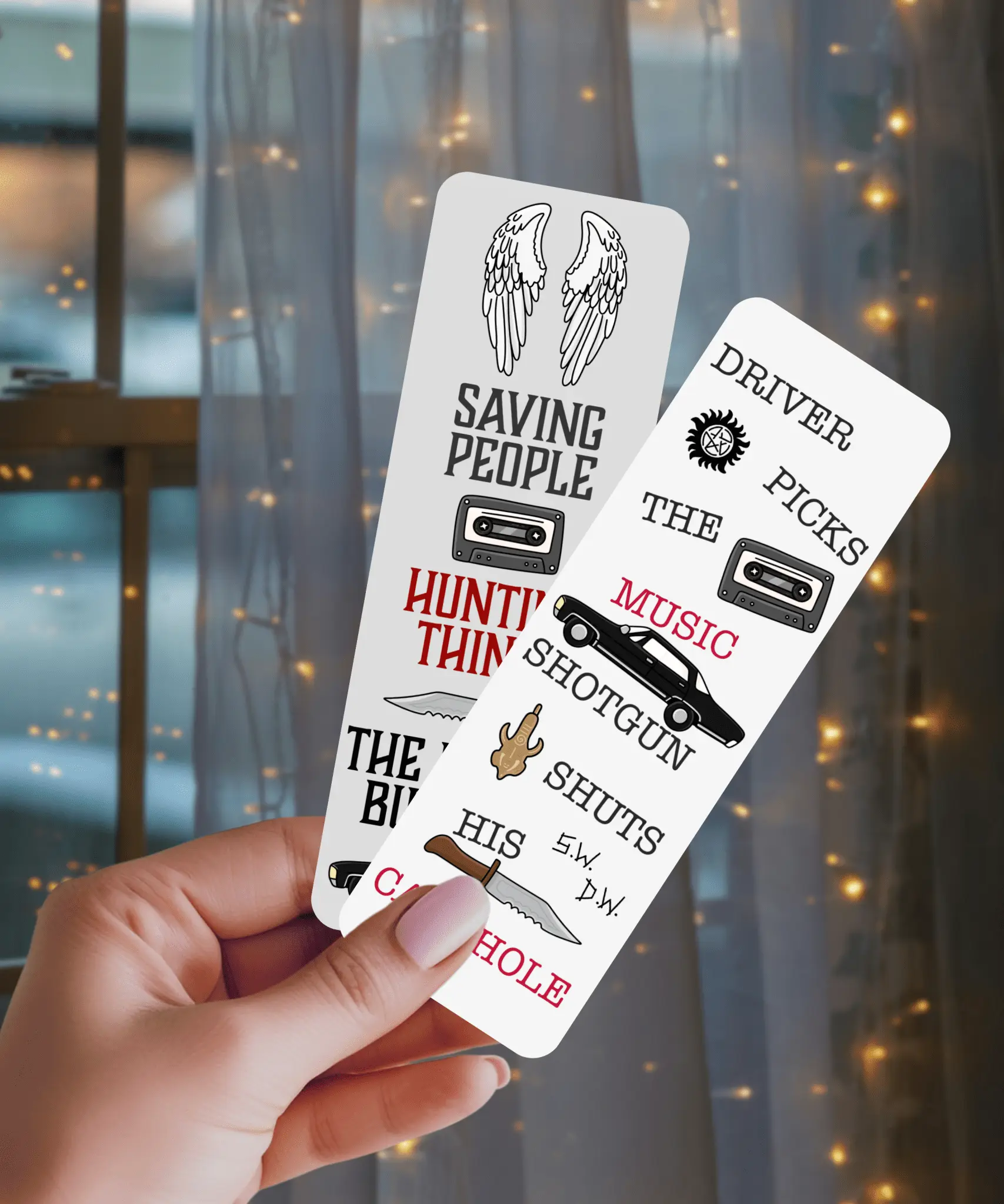 Supernatural Inspired Dual-Sided Matte Cardstock Bookmark Adhesive Stickers
