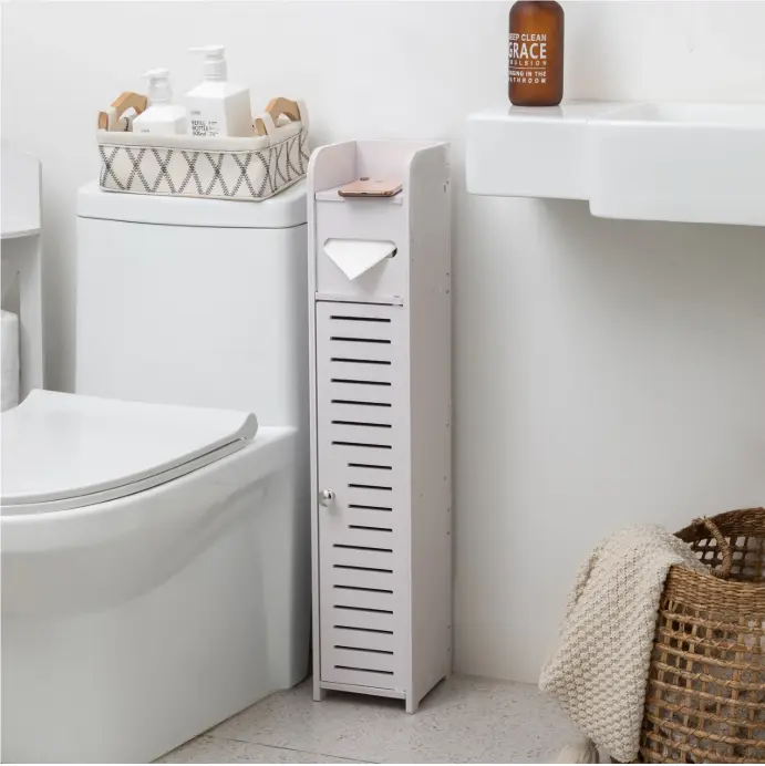 Toilet Paper Holder Stand,Small Bathroom Storage Cabinet for Toilet Paper Storage, Toilet Paper Stand Waterproof for Small Spaces,White