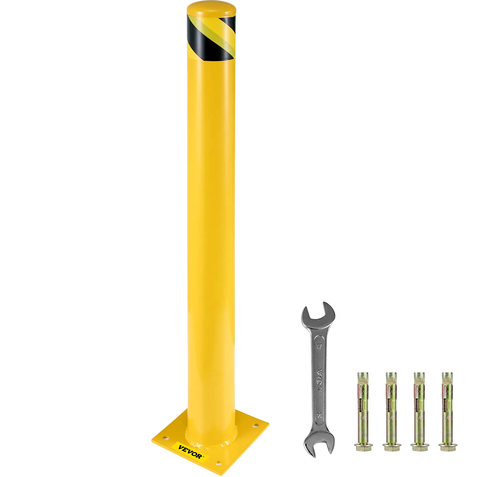 【Summerfinds】VEVOR Safety Bollard 48"x4.5" Safety Barrier Bollard 4-1/2" OD 48" Height Yellow Powder Coat Pipe Steel Safety Barrier with 4 Free Anchor Bolts for Traffic-Sensitive Area