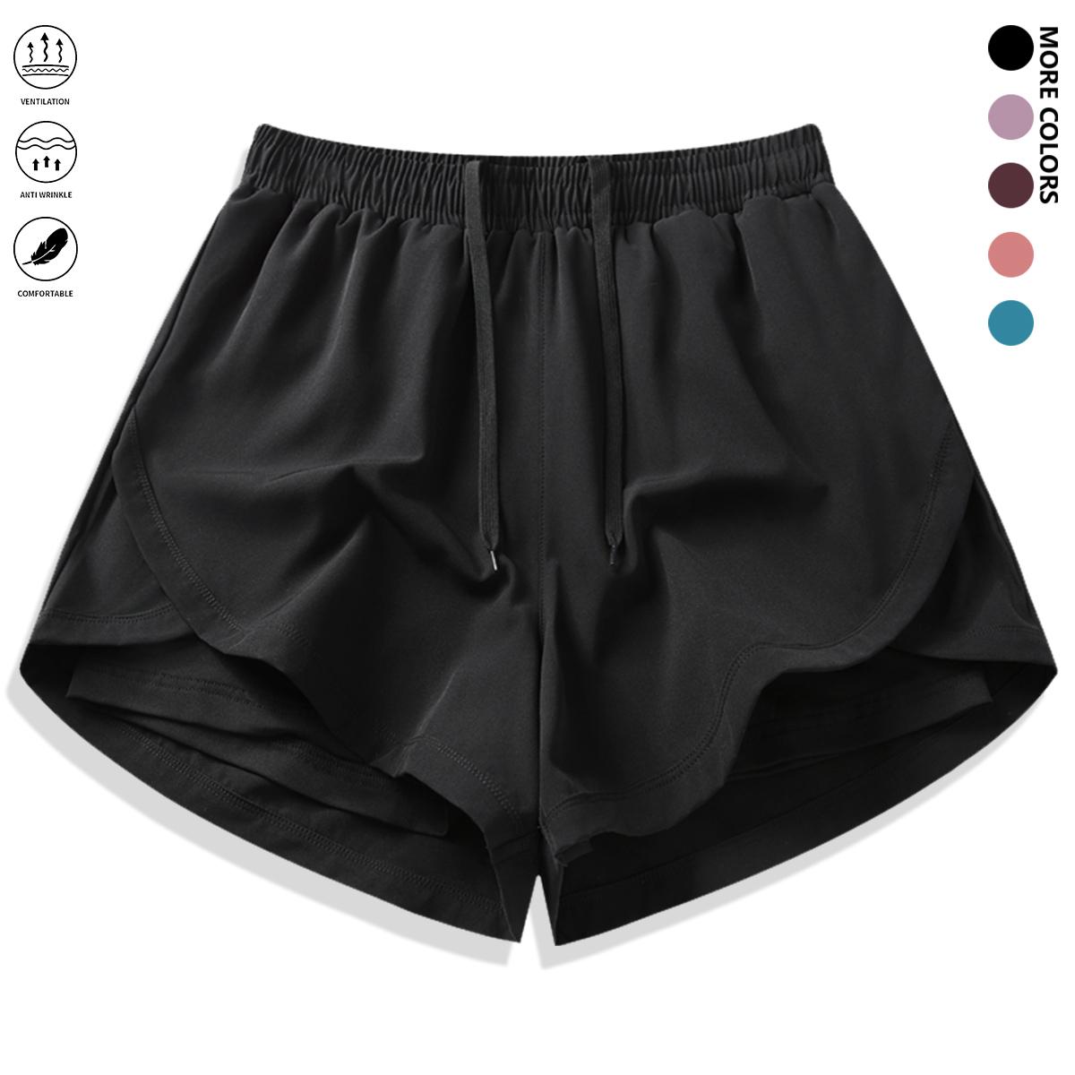 4-piece set: women’s casual athletic shorts outfit with built-in lining, drawstring, and elastic waistband — suitable for outdoor sports, fitness, running, and casual wear; women’s summer shorts bottoms.