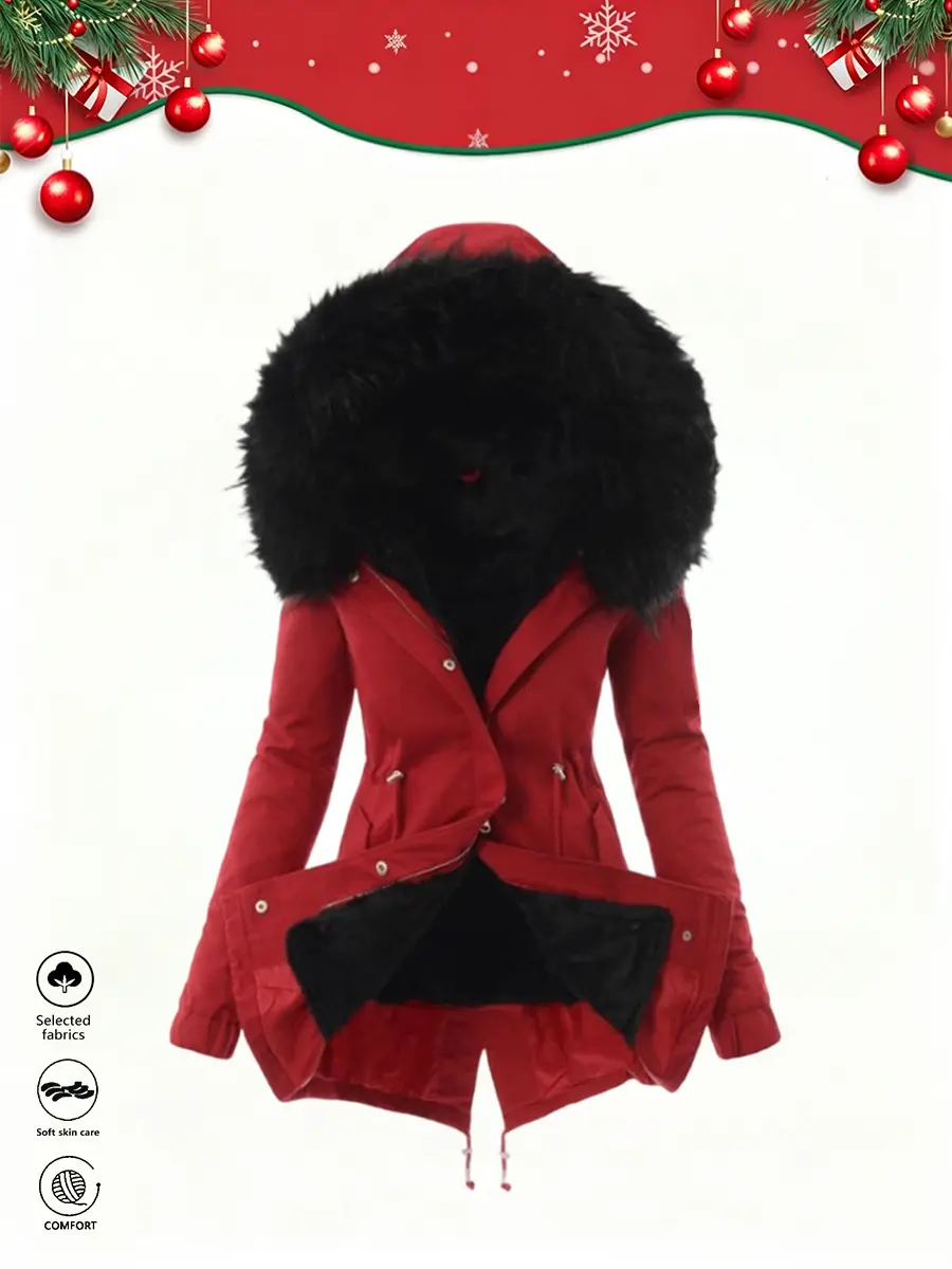 LIFE KEEPS MOVING women’s autumn/winter fleece-lined thick plush hooded jacket/coat, fashionable mature slim-fit warm versatile solid-color outerwear, windproof insulated top, Christmas gift, new arrival for fall