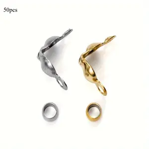 50pcs/lot Stainless Steel Golden Plated Connector Clasp Crimp End Beads for Bracelet Necklace Chains DIY Jewelry Making Supplies