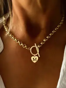 Women's Heart Letter Necklace, Stainless Steel Ot Clasp Choker Chain, Elegant A-Z Alphabet Pendant Jewelry Gift