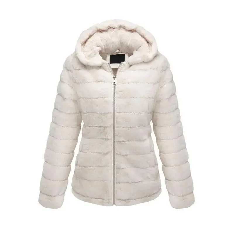Women's Faux Fur Outerwear, Lady's Casual Long Sleeve Fleece Hooded Jacket with Fluffy Shaggy Shearling Sherpa Lining, 1801 Beige Size L Shamar Coat (Compatible with Raincoats), Tops, Basic, Party, Chic, Bodycon Dress, Black Slacks