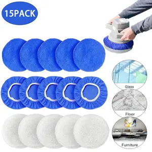 15Pcs Car Polisher Pad Bonnet - 10 Microfiber & 5 Woolen Pads for 5 to 6 Inch Polishers Soft Material Elastic Band Good Water Absorption Reusable for Automobiles Furniture Wooden Floors Household Appliances Musical Instruments