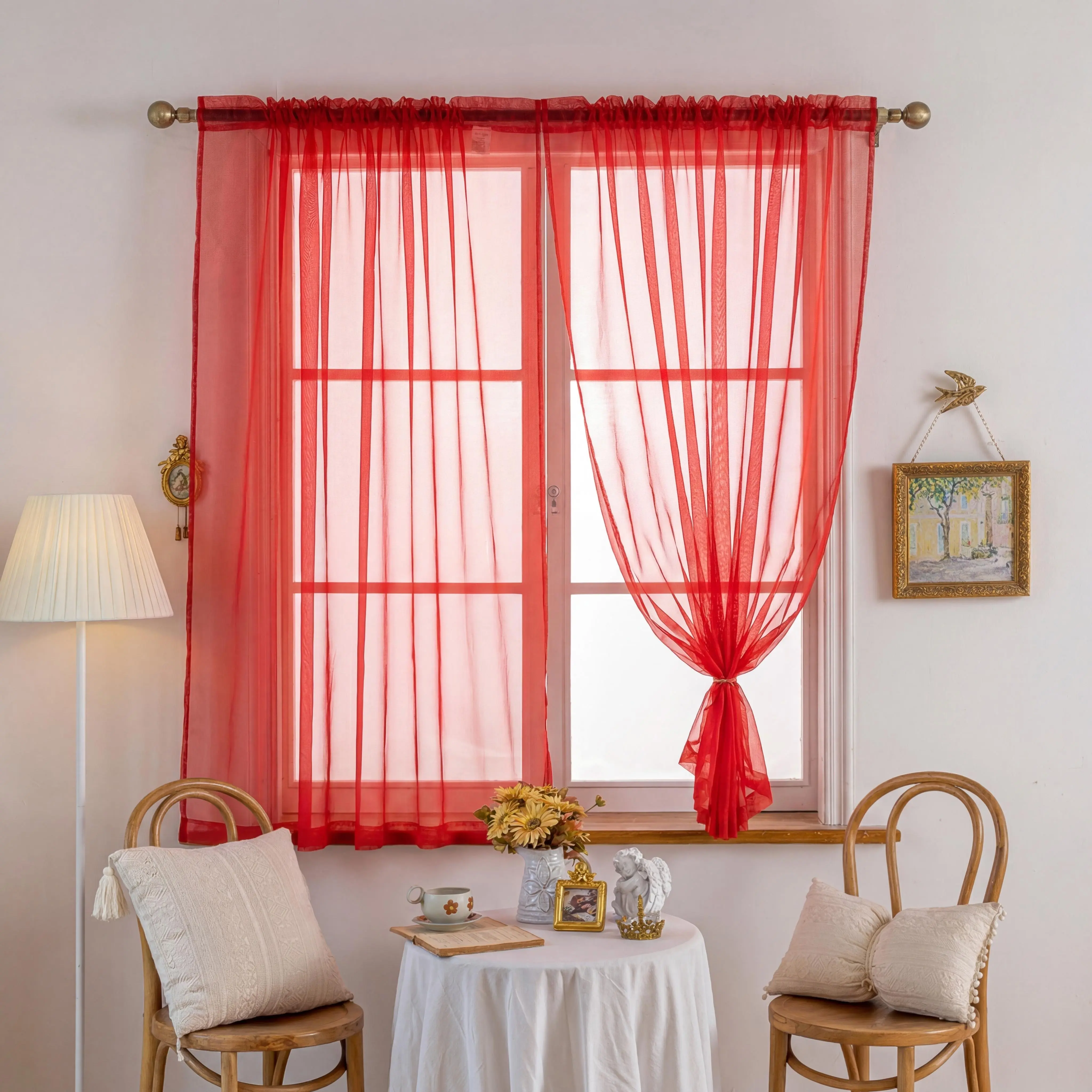 4-Panel Solid Light Voile Sheer Rod Pocket Curtains, 34"x63", Stretch Flat Weave Breathable Dustproof Anti-Shrink Lightweight Durable Wrinkle Resistant Window Drapes for Bedroom, Living Room, FT2533