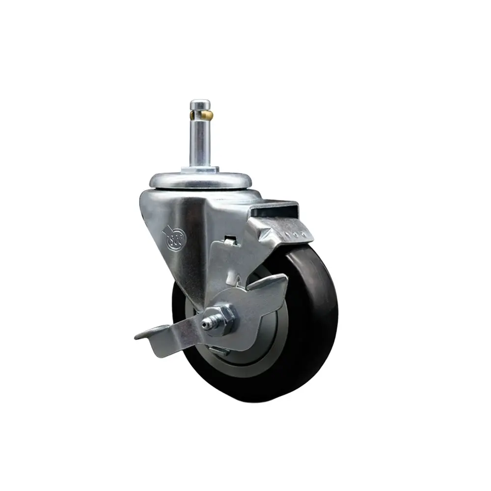 Service Caster SCC-GR20S3514-PPUB-BLK-TLB-716138 Polyurethane Swivel Type Castor - 3.5 x 1.25 in Black Wheel, 0.43 in Stem, Top Locking Brake, Pull Ring Design, 300 lbs Load Capacity for Carts, Equipment