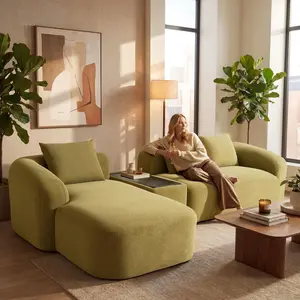 Relefree 136" Curved Modular L-Shaped Chenille Boneless Sectional Sofa, Oversized Living Room Couch with Movable Coffee Table, High-Resilience Foam, Thick Backrest & Cloud Comfort (Green)