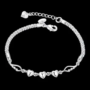 Ladies Chain Bracelet Adjustable Allergic Free Alloy Bracelet Heart Charm Bracelet with Wing Female Jewelry Gift for Wife Girlfriend