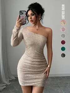 Women's Off Shoulder  Sequins Bodycon Dress, Elegant Fashion Short Dress for Party Club Dating Wear, Ladies Dress for All Seasons