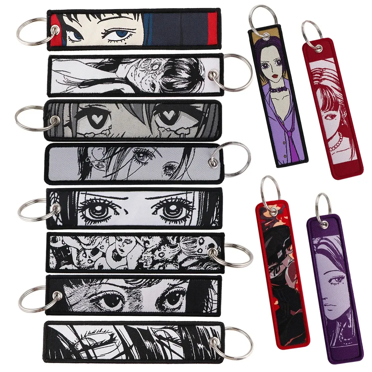 Japanese Anime Girls Embroidery Key Fobs Holder Key Tags Key Chain for Motorcycles Men Women Key Ring Jewelry Decorations
