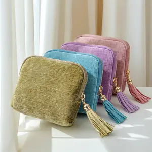 jewelry zippered pocket case Travel Jewelry Bag Portable Organizer with 5 Compartments Velvet Satin Lining Tassel Zipper for Rings Bracelets Necklaces Tassel Bag Boxes