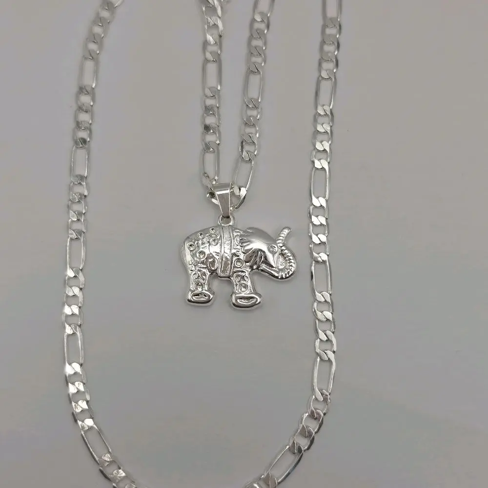 ELEPHANT silver-plated figaro chain 18"inches silver over stainless steel