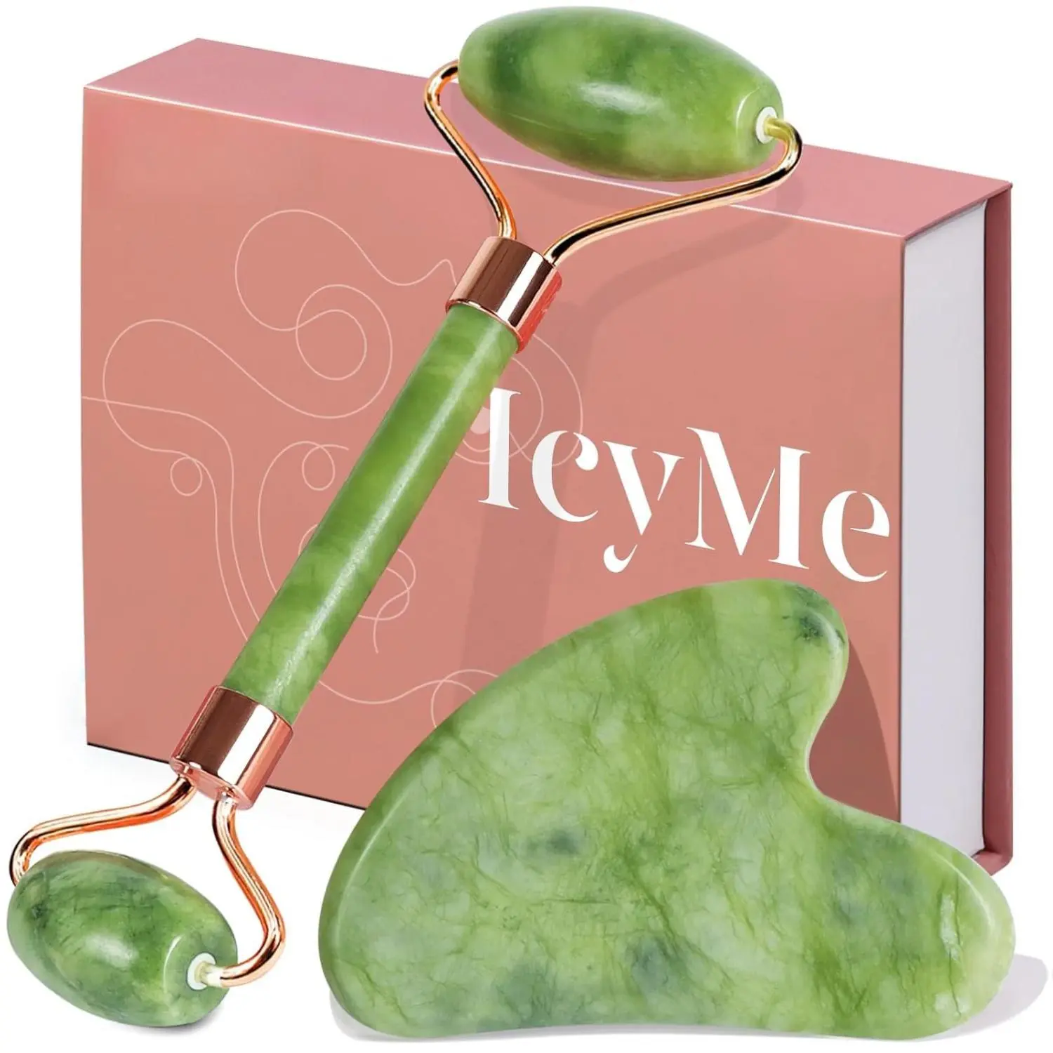 Facial Tools Face Roller and Gua Sha Set for Puffiness and Redness Reducing Skin Care Routine, Self Care Gift for Men Women - Green Aesthetic Smooth